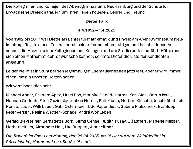 Dieter Fark Traueranzeige