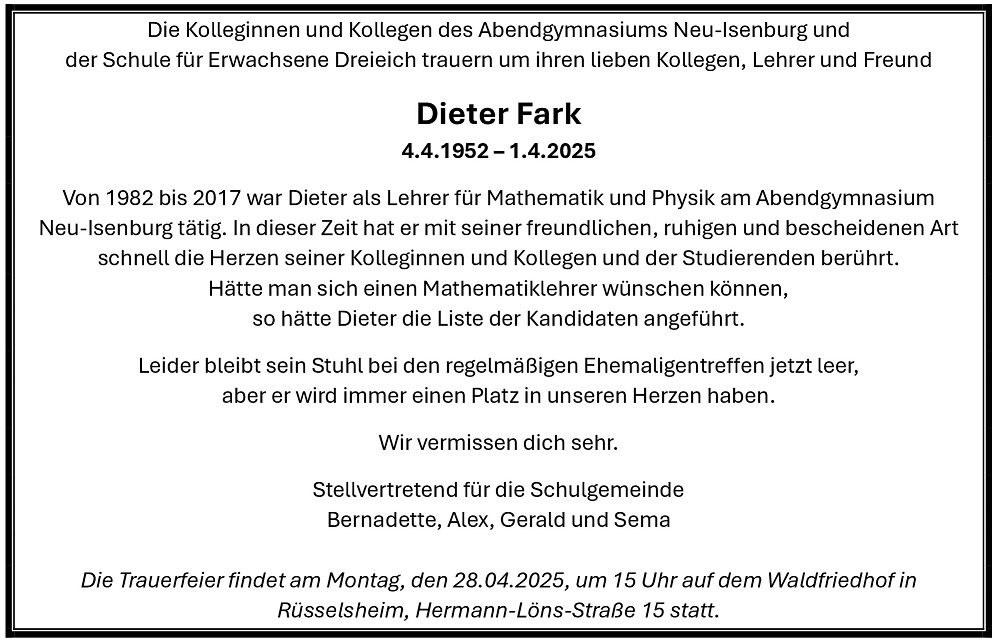 Dieter Fark Traueranzeige